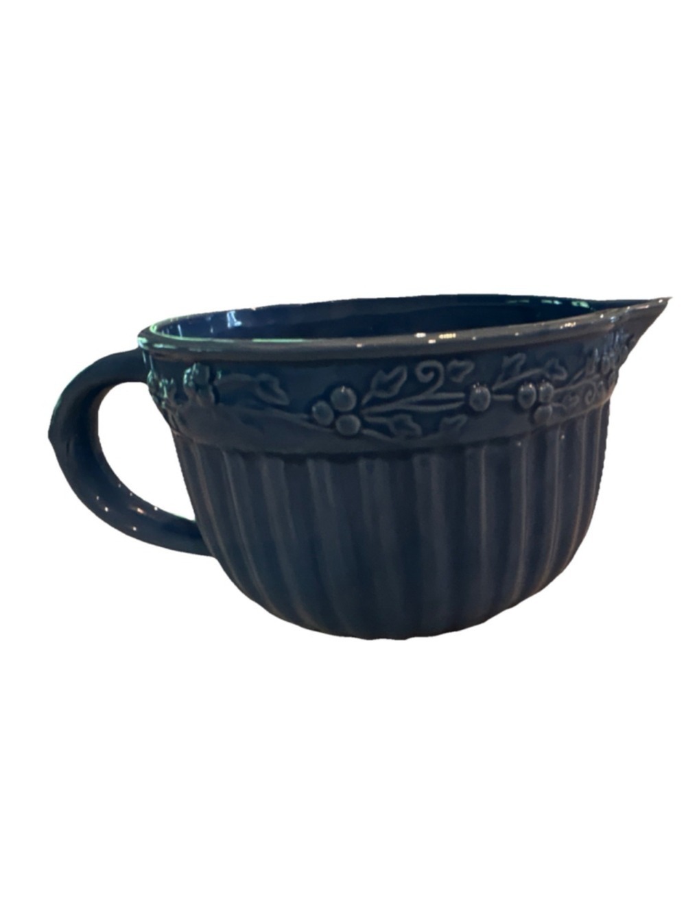 Vintage Swiss Colony Blue Ceramic Pottery Mixing‎ Bowl Glossy Floral Pattern - Picture 2 of 6